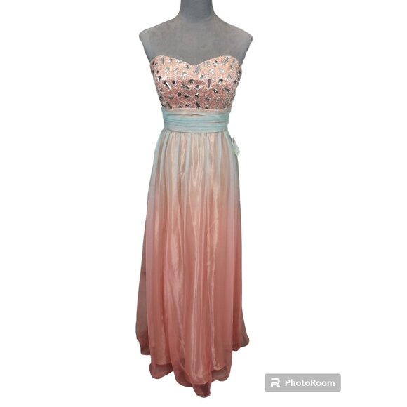 Vintage Blondie Nites Dress Peach Mint Ombre Beaded Prom Semi Formal Sz 11 - Picture 2 of 11